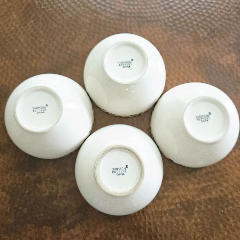 Thomson Pottery Birdhouse Soup-Cereal Bowls Set of 4 Cottagecore Replacement Lot
